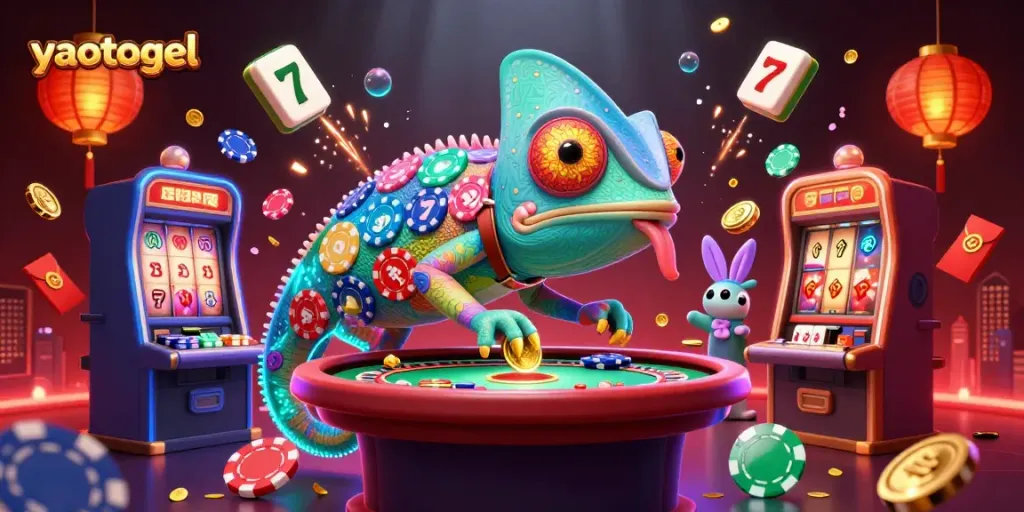 Engage with yaotogel's exciting atmosphere, where golden coins fly amidst vibrant casino elements.