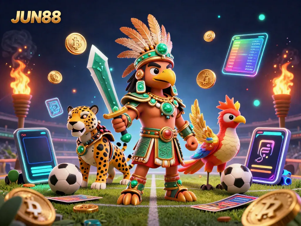 Experience thrilling sports betting with JUN88 amidst dynamic characters and vibrant casino elements.
