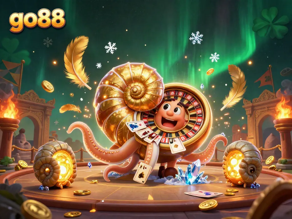 Experience thrilling gaming with go88's vibrant 3D nautilus and casino elements.