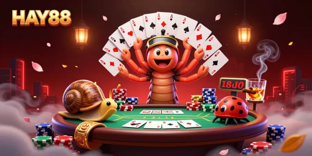 Experience thrilling gameplay at HAY88 with vivid casino action, cards, and colorful chips.