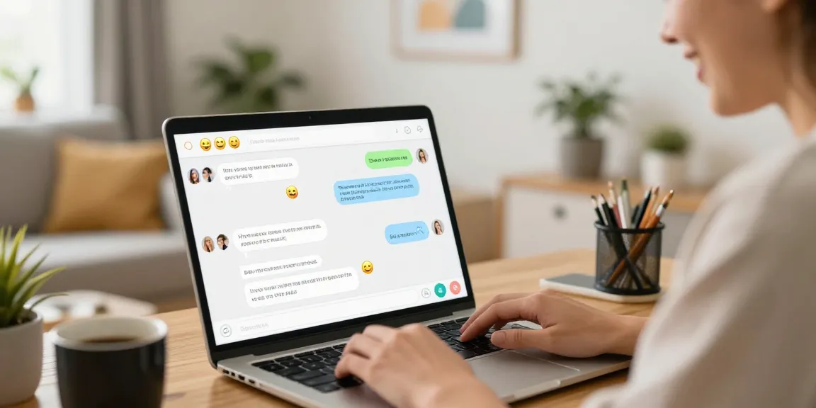Engaging user interacting with spicychat AI chatbot in a cozy home office.