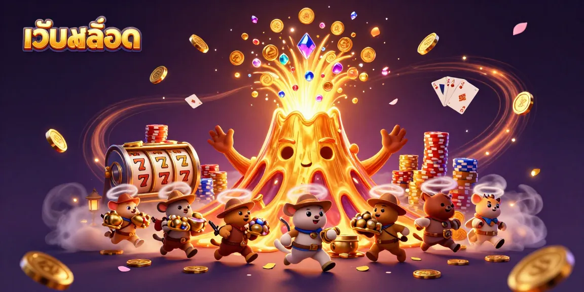 Spin the เว็บสล็อต reels amidst a golden eruption of treasure and vibrant casino elements.