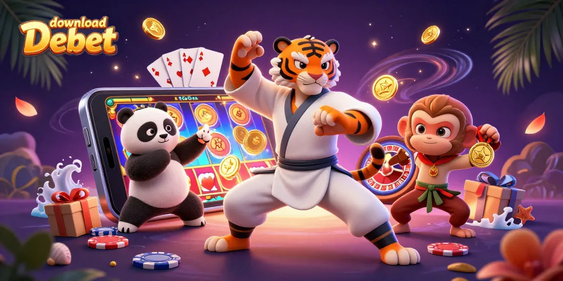 Engage in thrilling gaming with download Debet featuring lively characters and dynamic casino elements.