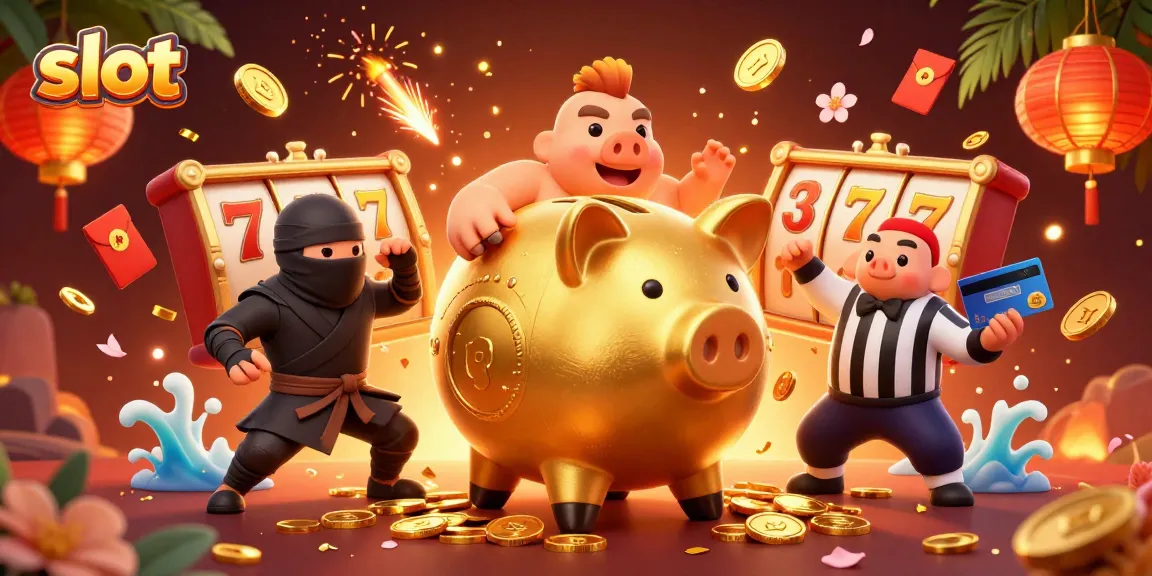 Spin the slot reels with a sumo wrestler piggy bank and dynamic gaming elements for thrilling action.