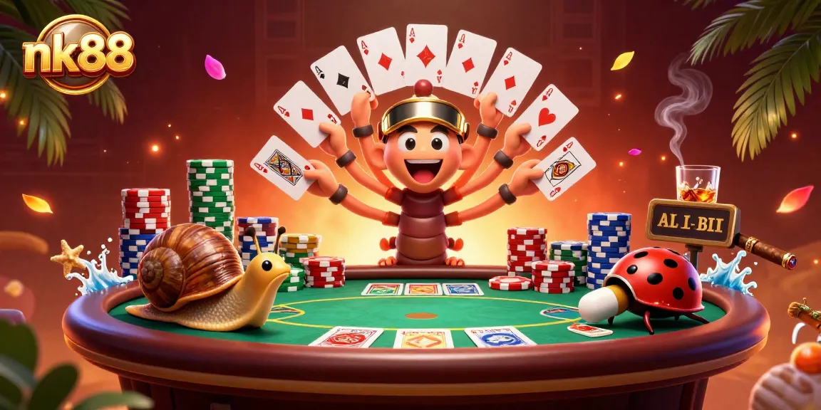Experience the dynamic excitement of nk88 with a vibrant casino scene featuring unique gaming characters.