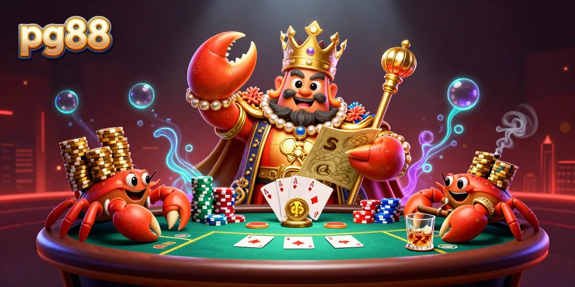 Experience excitement at pg88 with a golden crab emperor ruling a vibrant poker scene.