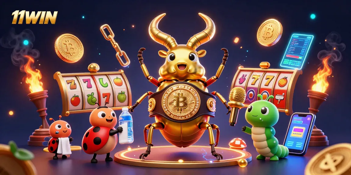 Experience thrilling casino action with 11WIN's vibrant 3D illustration featuring engaging elements.