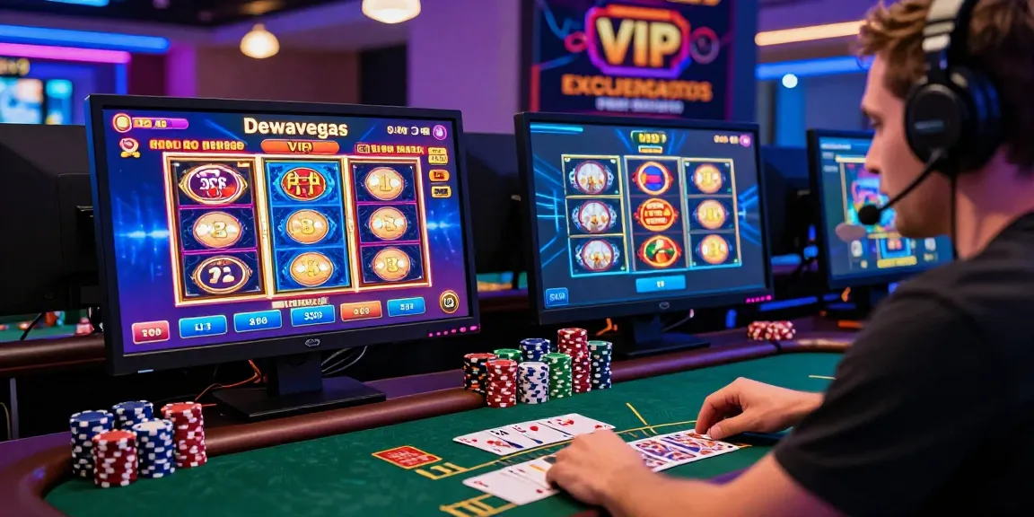 Dewavegas No. 1 Asia player enjoying vibrant online casino experience with poker chips and exciting games.