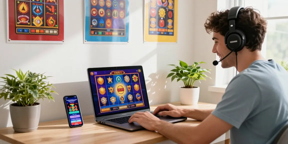 20 free spins on registration no deposit player enjoying a vibrant online casino experience at home, engaging with slot games.