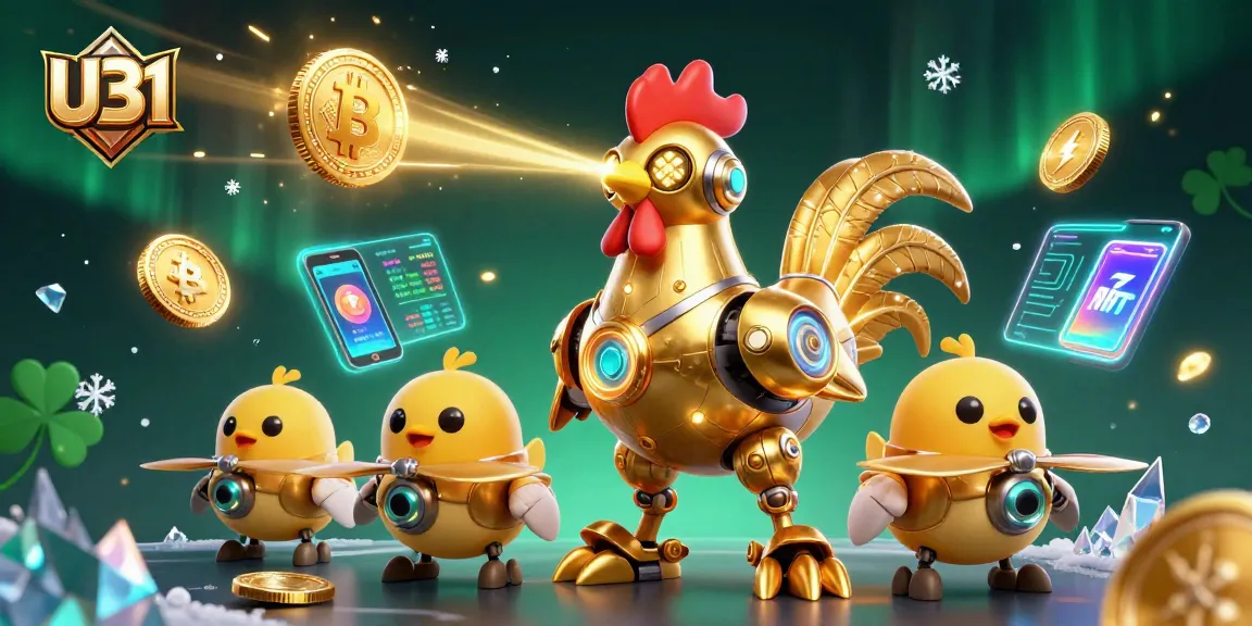 Engage with the U31 golden rooster robot, illuminating the casino world with vibrant crypto elements.