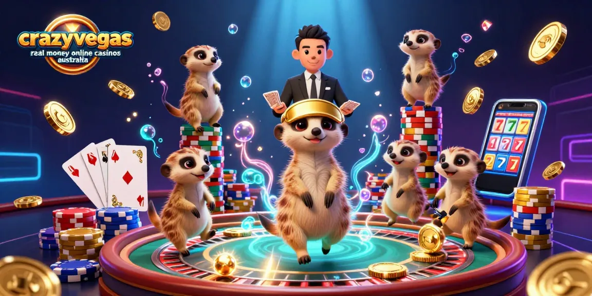 Cascading coins and colorful poker chips captivate players at crazyvegas real money online casinos australia.
