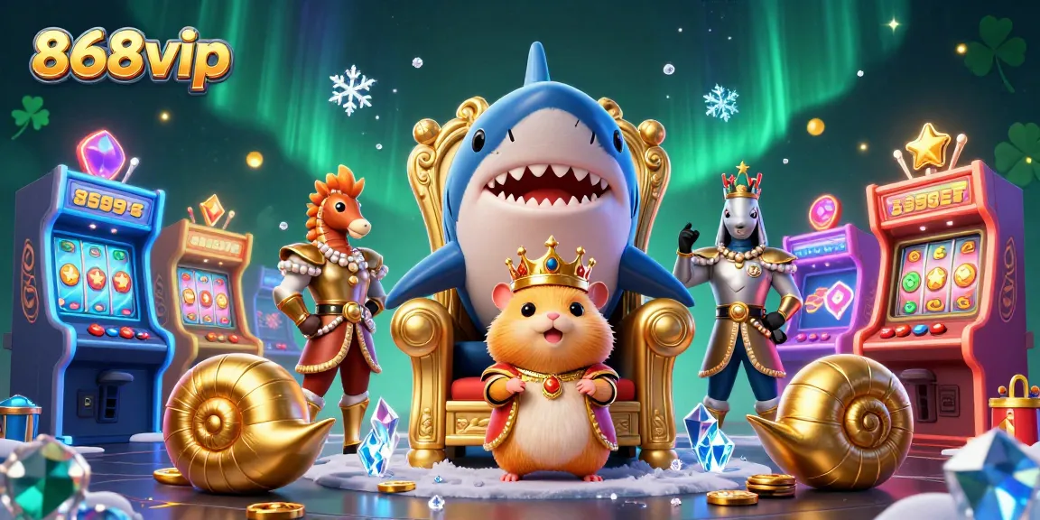 Engage with thrilling adventures at 868vip, featuring a whimsical golden hamster king in a vibrant casino.