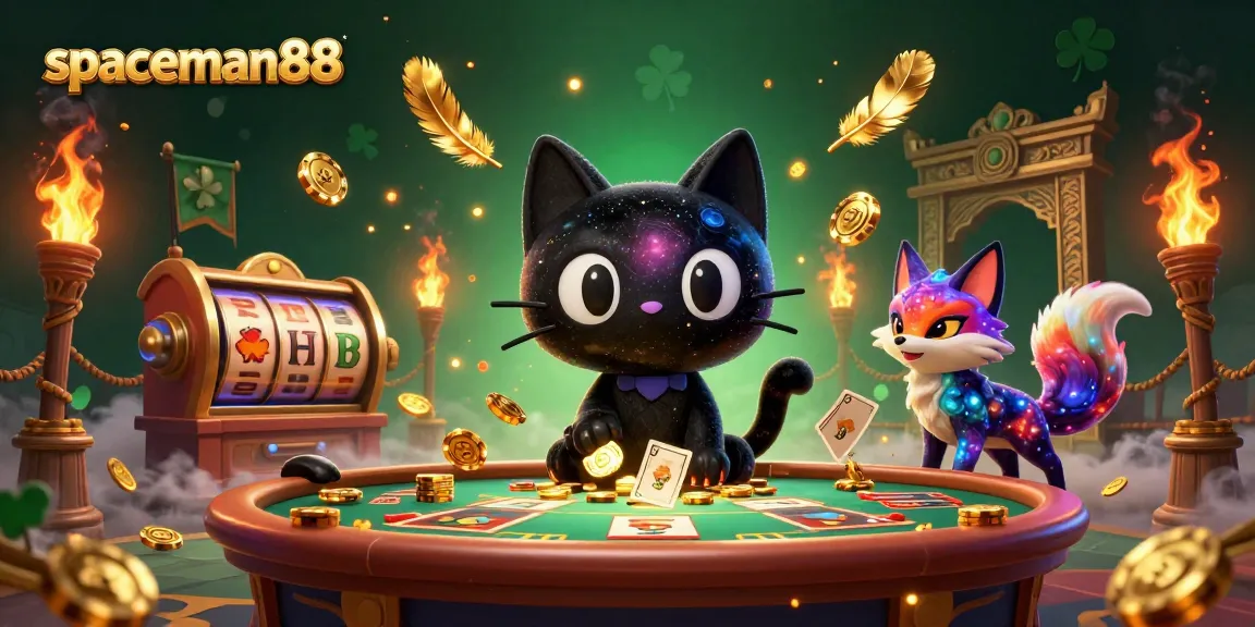 Engage with spaceman88 at a cosmic casino with swirling galaxies, golden chips, and vibrant colors.