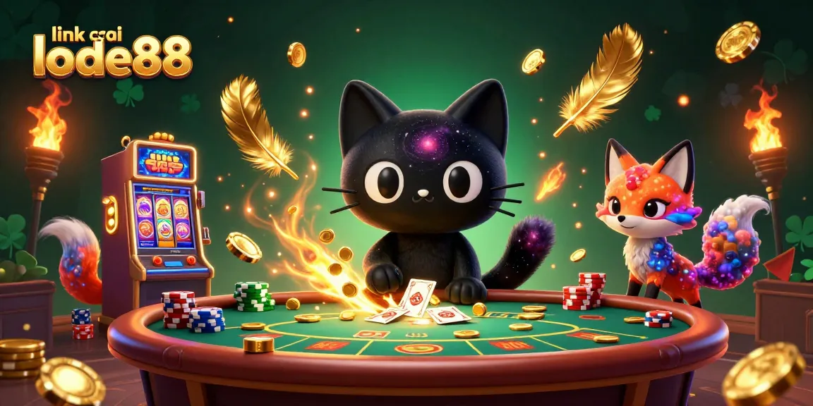 Engage with dynamic gambling action featuring link vào lode88 in a colorful casino scene with cats and cosmic themes.