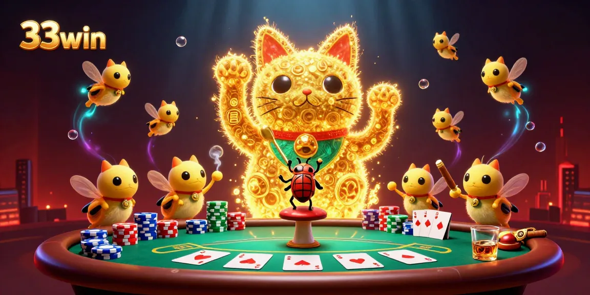 Experience the excitement of 33win with dynamic casino symbols and vibrant game elements.